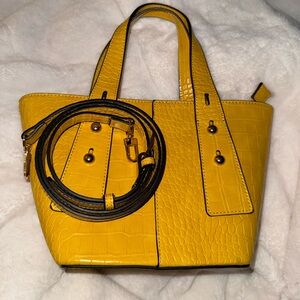 Kate Landry Golden Mustard Yellow Croc-Embossed Tote with Removable Strap